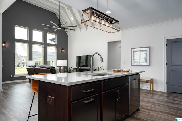 3304 Trip Run, Hoover, AL 35244 - kitchen featuring a sink, a kitchen bar, light countertops, a ceiling fan, and dishwasher