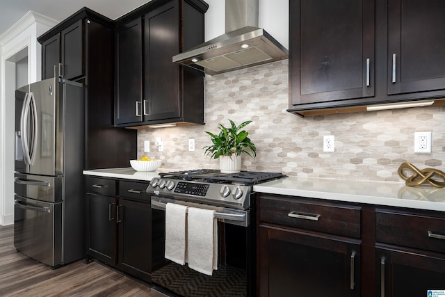 3304 Trip Run, Hoover, AL 35244 - kitchen featuring stainless steel appliances, wall chimney exhaust hood, dark wood-style floors, and light countertops
