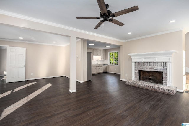 5708 Hickory Ct, Pinson, AL 35126 - unfurnished living room with a ceiling fan, a sink, recessed lighting, baseboards, and dark wood-type flooring