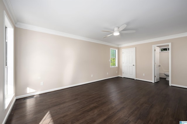 5708 Hickory Ct, Pinson, AL 35126 - unfurnished bedroom featuring dark wood-style floors, ornamental molding, baseboards, and ceiling fan