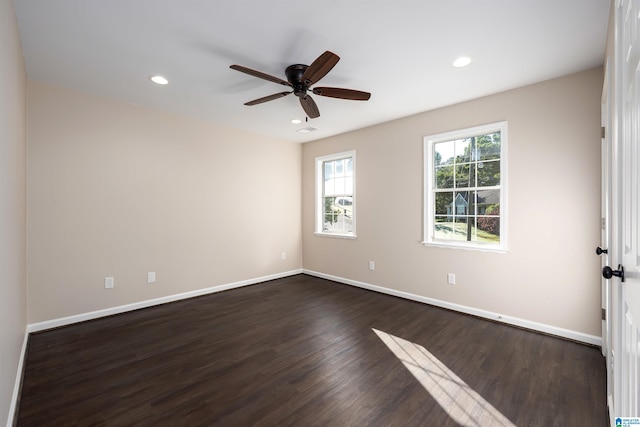 5708 Hickory Ct, Pinson, AL 35126 - empty room featuring dark wood-style floors, a ceiling fan, recessed lighting, and baseboards