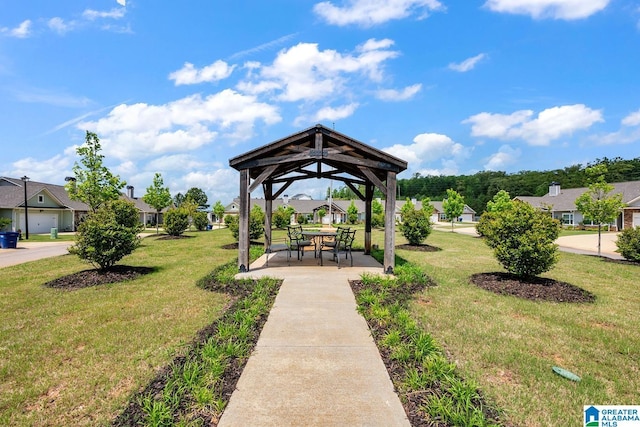 view of home's community with a lawn, a gazebo, and a residential view