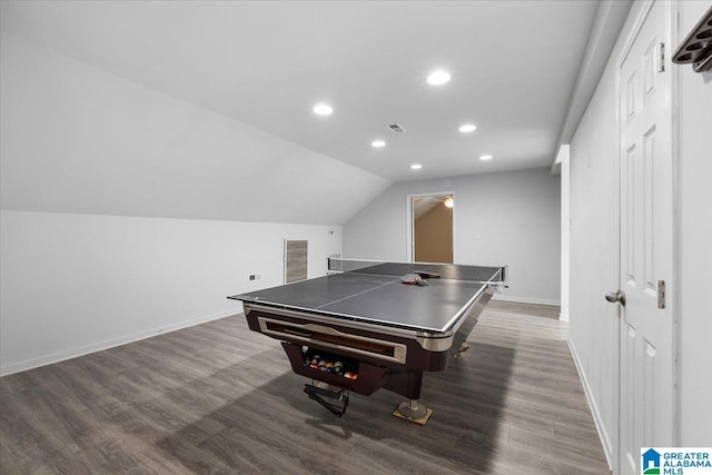recreation room featuring recessed lighting, baseboards, and wood finished floors