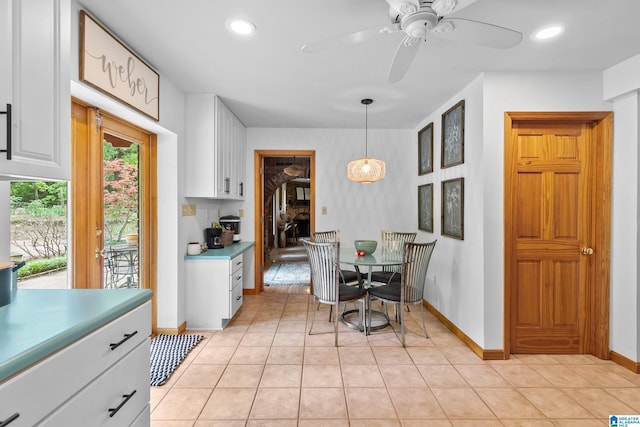 323 Taylor Rd, Remlap, AL 35133 - dining space with baseboards, ceiling fan, recessed lighting, and light tile patterned floors