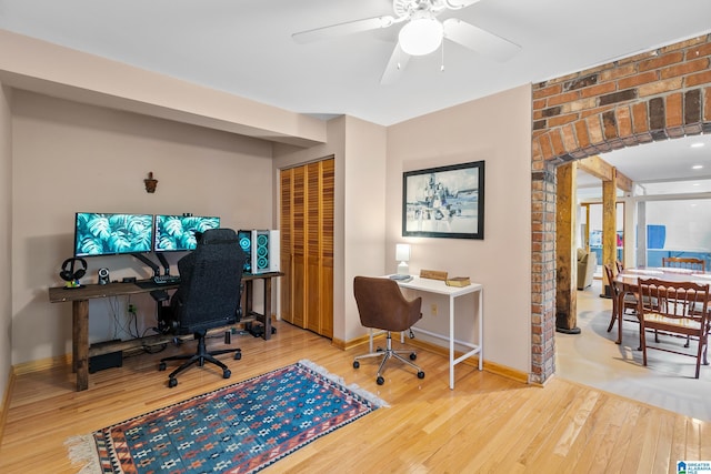 323 Taylor Rd, Remlap, AL 35133 - office area featuring wood finished floors, baseboards, and a ceiling fan