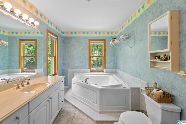 323 Taylor Rd, Remlap, AL 35133 - full bath with toilet, tile patterned flooring, a jetted tub, wallpapered walls, and vanity