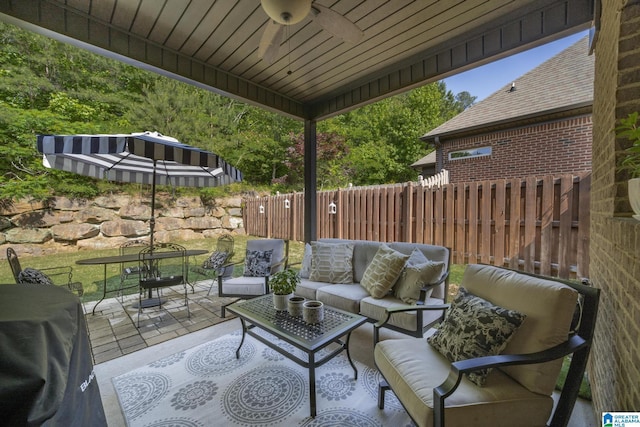 1204 Grants Way, Irondale, AL 35210 - view of patio / terrace with fence, an outdoor hangout area, ceiling fan, and outdoor dining space