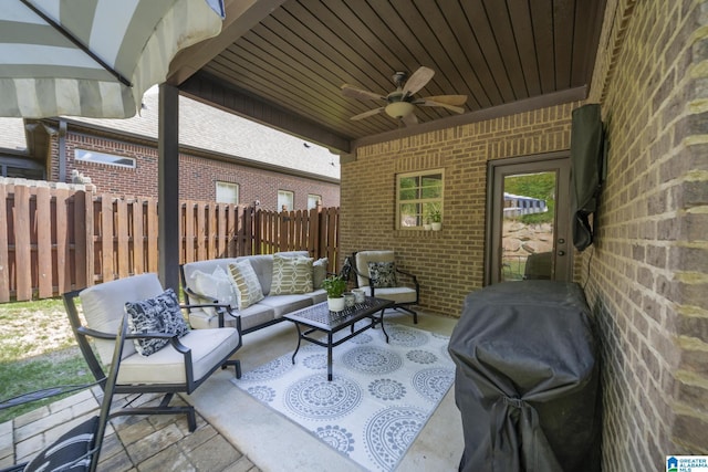 1204 Grants Way, Irondale, AL 35210 - view of patio with an outdoor hangout area, fence, and ceiling fan