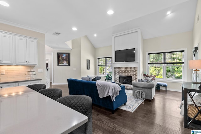 4000 Dunemere Ln, Hoover, AL 35226 - living room featuring a fireplace, dark wood-type flooring, and recessed lighting