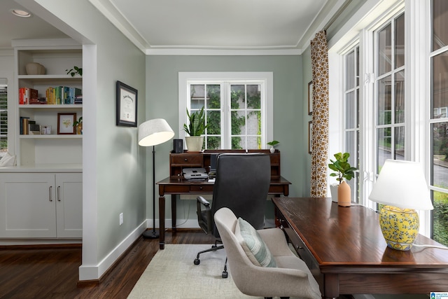 1305 31st St S Unit 202, Birmingham, AL 35205 - office with healthy amount of natural light, dark wood-style flooring, crown molding, and baseboards