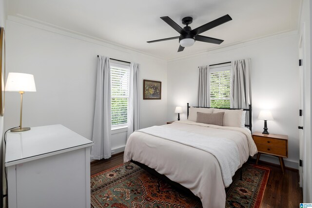 1305 31st St S Unit 202, Birmingham, AL 35205 - bedroom with crown molding, wood finished floors, and a ceiling fan