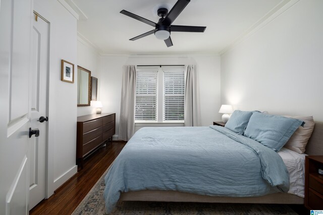 1305 31st St S Unit 202, Birmingham, AL 35205 - bedroom featuring crown molding, dark wood-style flooring, and ceiling fan