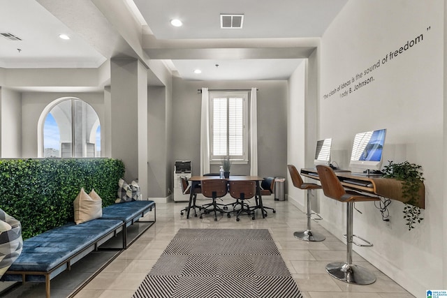 interior space with visible vents, recessed lighting, and light tile patterned floors