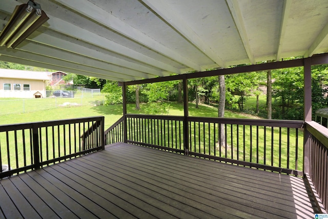 wooden deck featuring a lawn and a fenced backyard