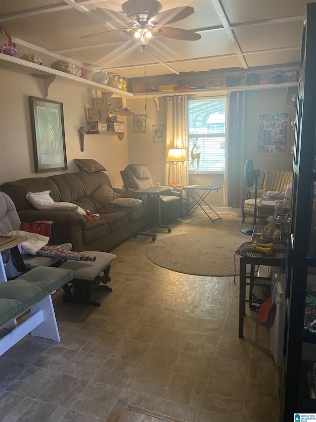 living room with ceiling fan