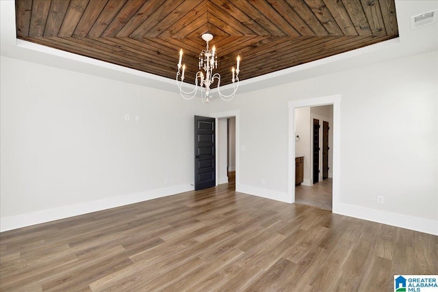 4546 Brexton St, Trussville, AL 35173 - spare room with visible vents, wood ceiling, a chandelier, and a tray ceiling