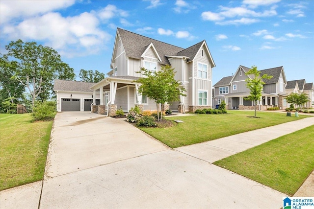 4546 Brexton St, Trussville, AL 35173 - view of front of home with an attached garage, a front lawn, board and batten siding, covered porch, and driveway