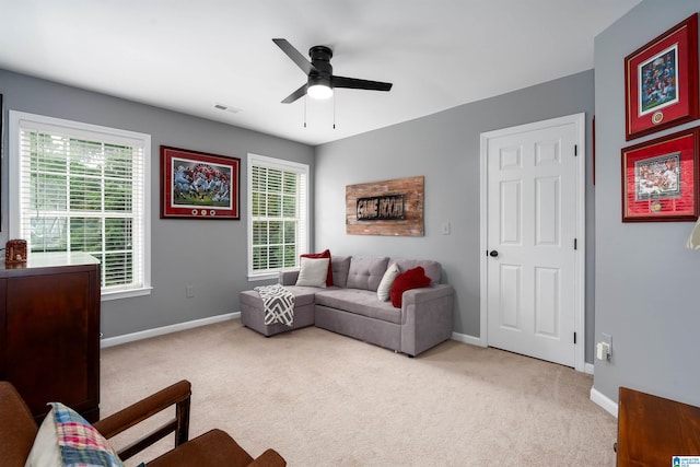 605 N Grande View Cir, Maylene, AL 35114 - living area with ceiling fan, light carpet, healthy amount of natural light, and baseboards