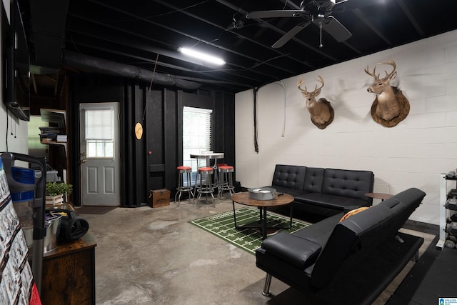 605 N Grande View Cir, Maylene, AL 35114 - living room with concrete flooring and a ceiling fan