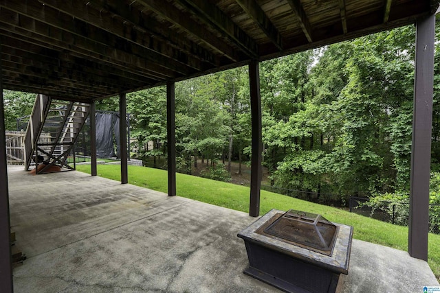 605 N Grande View Cir, Maylene, AL 35114 - view of patio featuring stairway and a fire pit