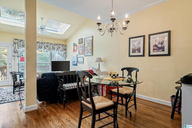 934 Chestnut Oaks Cir, Hoover, AL 35244 - dining space featuring a skylight, wood finished floors, baseboards, and ceiling fan