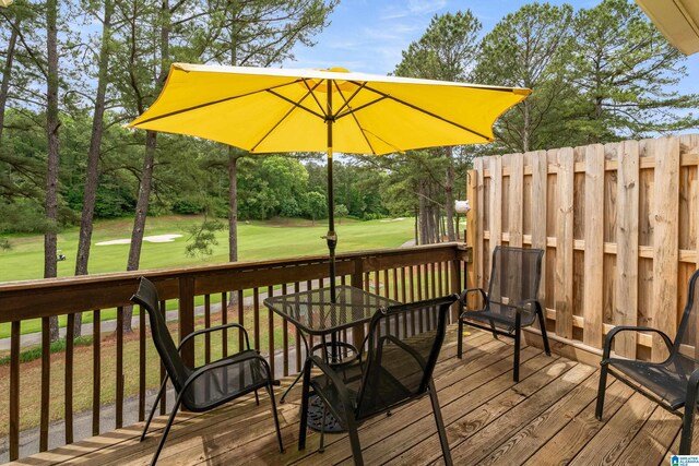 934 Chestnut Oaks Cir, Hoover, AL 35244 - deck featuring a yard, view of wooded area, and view of golf course
