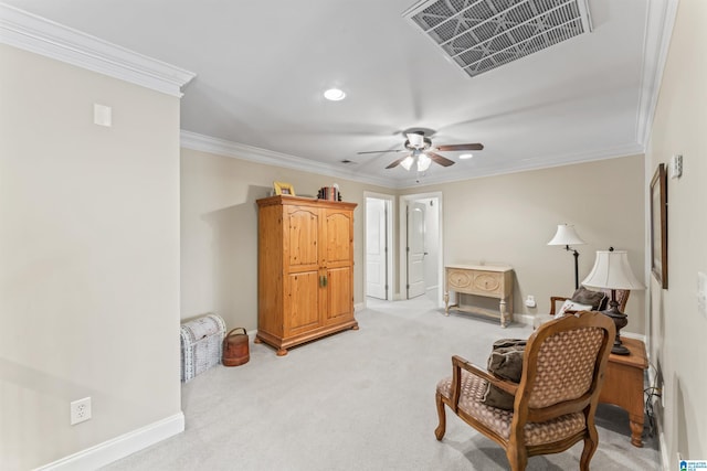 2608 Arbor Way, Hoover, AL 35244 - sitting room with ceiling fan, recessed lighting, ornamental molding, light carpet, and baseboards