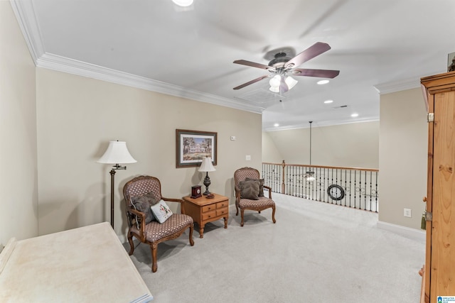2608 Arbor Way, Hoover, AL 35244 - sitting room with ceiling fan, crown molding, carpet flooring, recessed lighting, and baseboards
