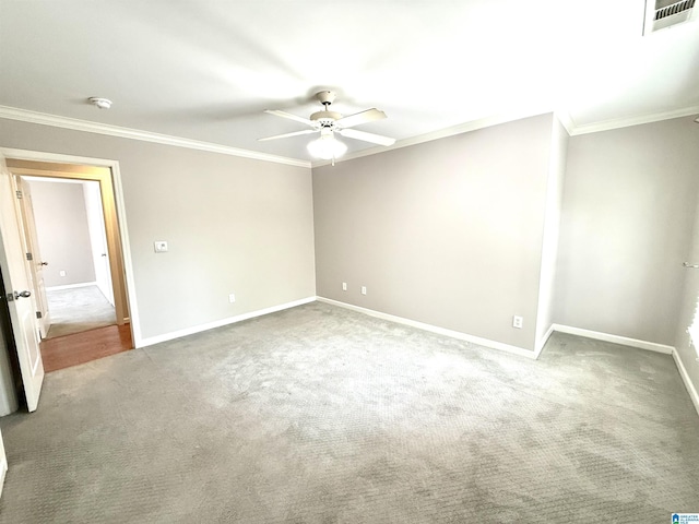 2257 Acton Park Cir, Birmingham, AL 35243 - spare room featuring carpet floors, ceiling fan, crown molding, baseboards, and a smoke detector