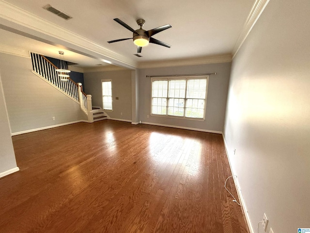 2257 Acton Park Cir, Birmingham, AL 35243 - unfurnished living room featuring ornamental molding, stairway, and baseboards