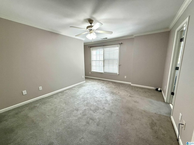 2257 Acton Park Cir, Birmingham, AL 35243 - carpeted spare room featuring crown molding, ceiling fan, and baseboards