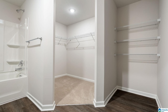 spacious closet featuring dark wood-type flooring