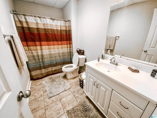 971 Old Cahaba Dr, Helena, AL 35080 - bathroom with vanity, toilet, a shower with curtain, and tile patterned floors