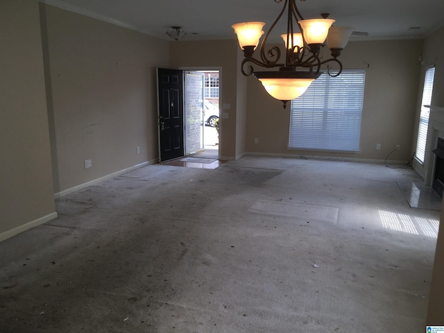 1037 Windsor Pkwy, Moody, AL 35004 - unfurnished dining area with a chandelier, ornamental molding, and baseboards