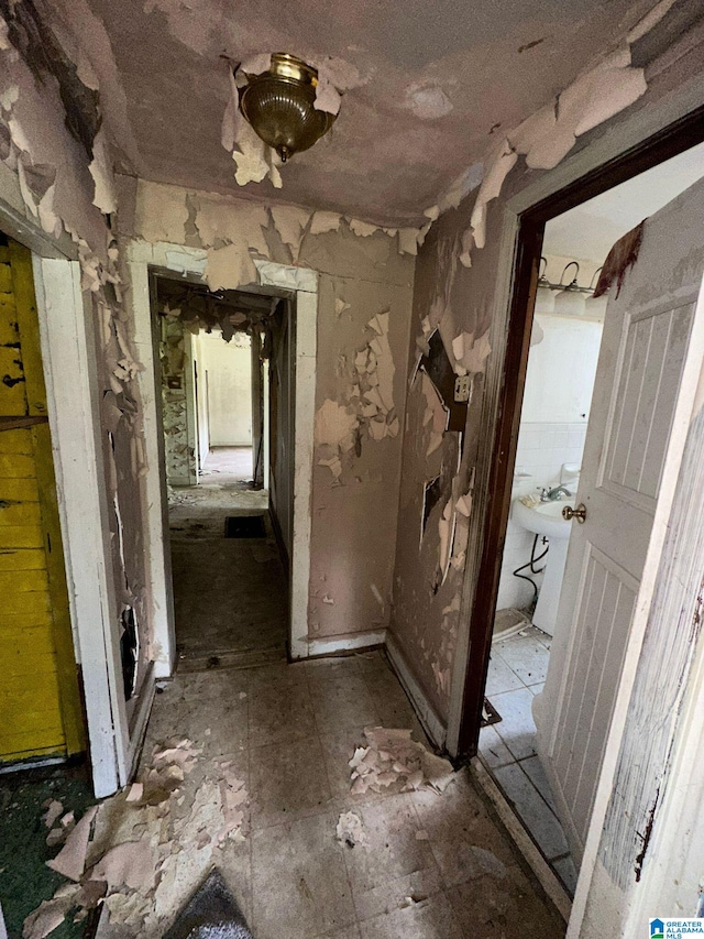 hall with a sink