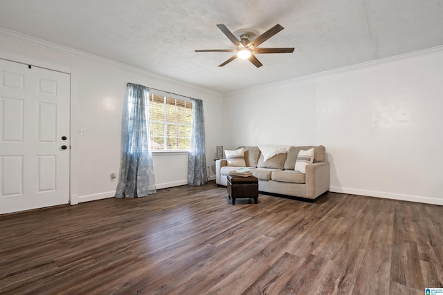 816 8th Cir N, Pell City, AL 35125 - living room featuring a ceiling fan, dark wood-style floors, baseboards, and ornamental molding
