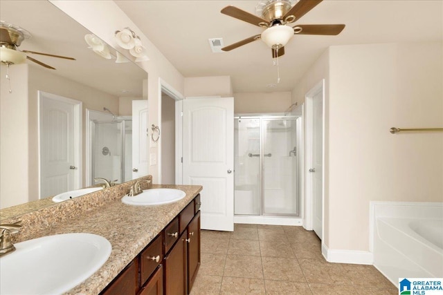 1004 Hidden Forest Dr, Montevallo, AL 35115 - full bath with a ceiling fan, visible vents, a sink, and a shower stall