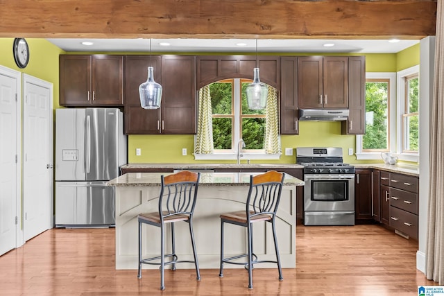 825 Dogwood Ln, Ashville, AL 35953 - kitchen featuring light wood-style flooring, a sink, stainless steel appliances, light stone countertops, and under cabinet range hood