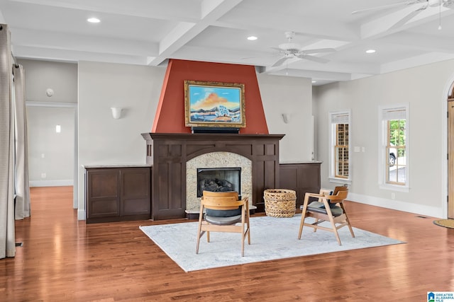 825 Dogwood Ln, Ashville, AL 35953 - living area with baseboards, ceiling fan, coffered ceiling, and wood finished floors
