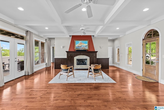 825 Dogwood Ln, Ashville, AL 35953 - interior space with coffered ceiling, french doors, plenty of natural light, and wood finished floors