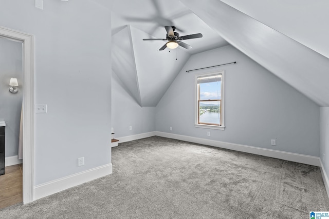 825 Dogwood Ln, Ashville, AL 35953 - additional living space featuring vaulted ceiling, carpet flooring, baseboards, and a ceiling fan