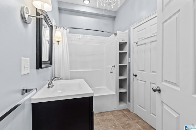 825 Dogwood Ln, Ashville, AL 35953 - bathroom featuring tile patterned flooring, a shower with shower curtain, and vanity