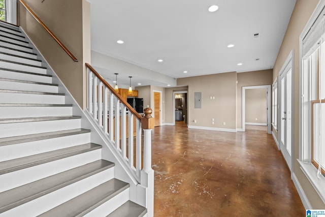 825 Dogwood Ln, Ashville, AL 35953 - interior space with stairs, concrete flooring, baseboards, and recessed lighting