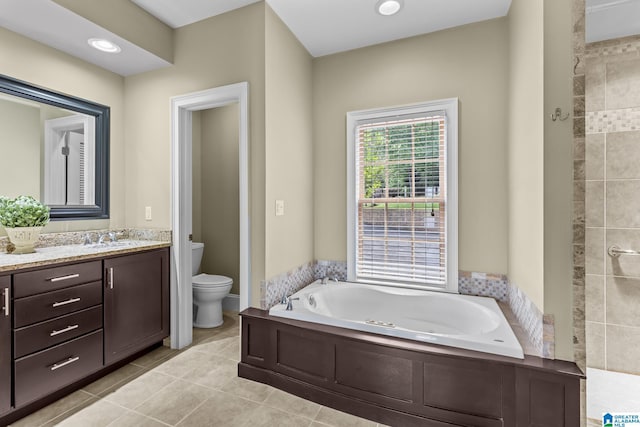 825 Dogwood Ln, Ashville, AL 35953 - full bathroom featuring toilet, a bath, tile patterned flooring, tiled shower, and vanity