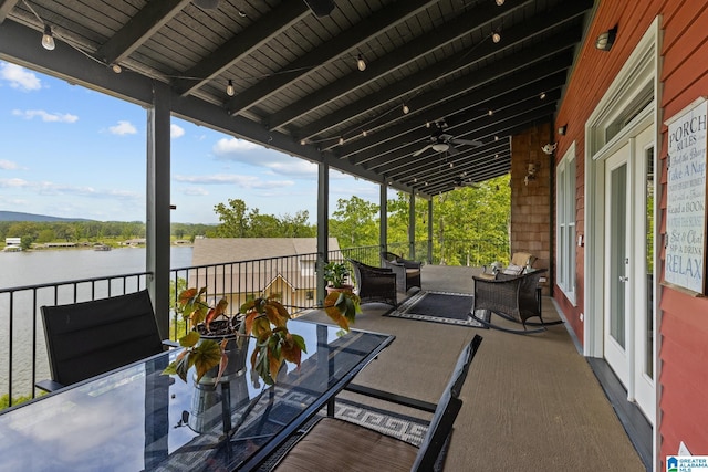 825 Dogwood Ln, Ashville, AL 35953 - view of patio with a water view, a balcony, outdoor dining area, and a ceiling fan