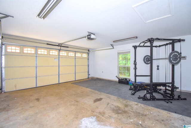 garage with a garage door opener