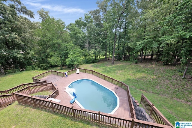 3043 Hunters Run, Gardendale, AL 35071 - view of swimming pool featuring a wooden deck and a yard