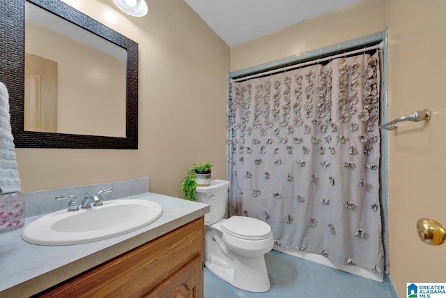 3043 Hunters Run, Gardendale, AL 35071 - bathroom featuring toilet, vanity, tile patterned floors, and a shower with curtain