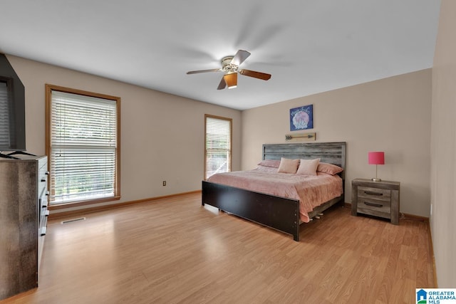3043 Hunters Run, Gardendale, AL 35071 - bedroom with light wood-style floors, baseboards, and a ceiling fan