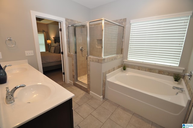 298 Appleford Rd, Helena, AL 35080 - ensuite bathroom with tile patterned flooring, a bath, a stall shower, and double vanity